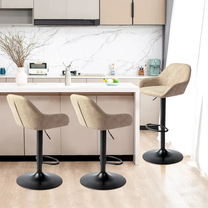 Mid-Century Modern Adjustable Swivel Faux Leather Bar Stools Set of 3
