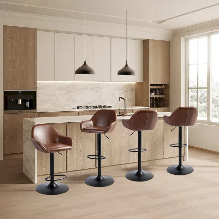 Mid-Century Modern Adjustable Swivel Faux Leather Bar Stools Set of 3