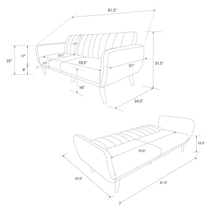 Mid-Century Modern Faux Leather Convertible Futon Sofa Bed Couch