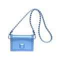 Mini crossbody bag for kids from Carmen Sol metallic blue in color made in Italy.