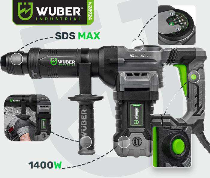 Młot wyburzeniowy udarowy 1400 W SDS MAX WUBER
