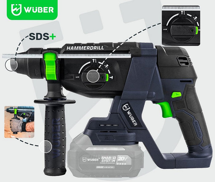 Młotowiertarka udarowa akumulatorowa 20 V 2 J SDS+ SOLO WUBER