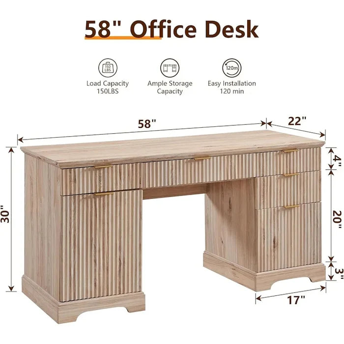 Modern Executive Desk with Storage Wood Home Office Desk