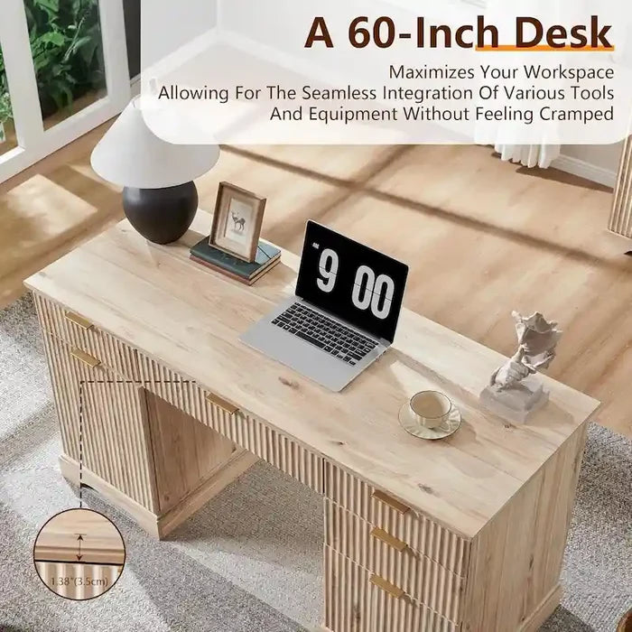 Modern Executive Desk with Storage Wood Home Office Desk