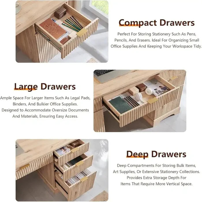 Modern Executive Desk with Storage Wood Home Office Desk