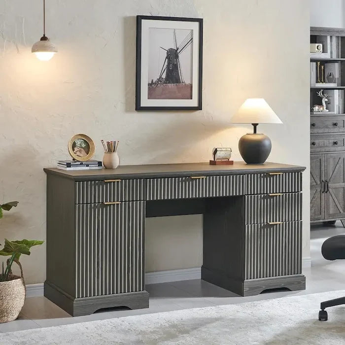 Modern Executive Desk with Storage Wood Home Office Desk