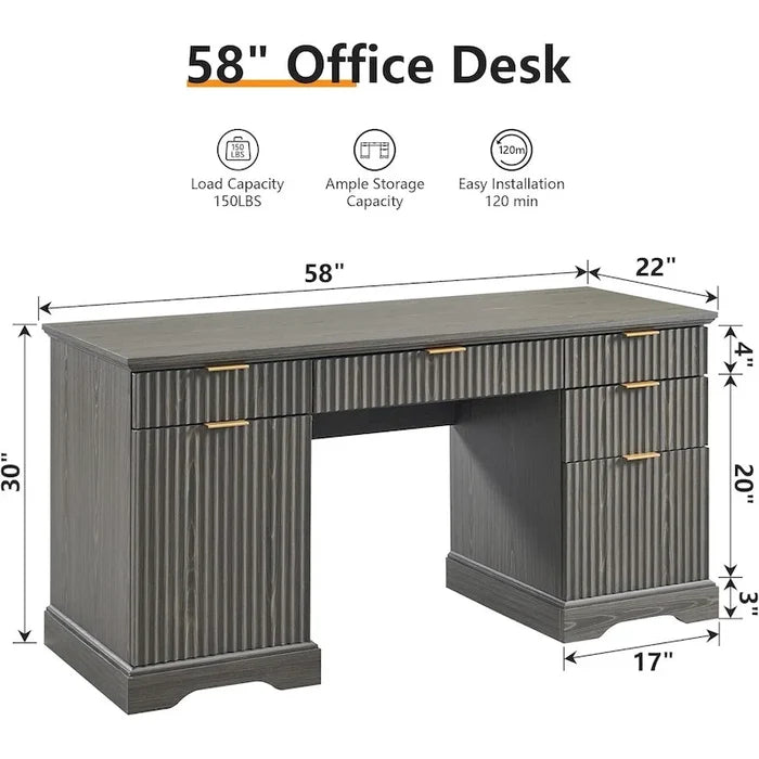 Modern Executive Desk with Storage Wood Home Office Desk