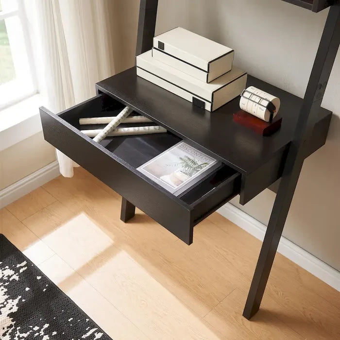 Modern Home Office Desk with Ladder Bookcase and Functional Storage