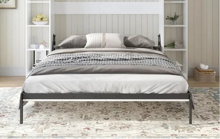 Mixoy Murphy Bed,Folding Wall Bed with 2 Side Cabinet Shelves