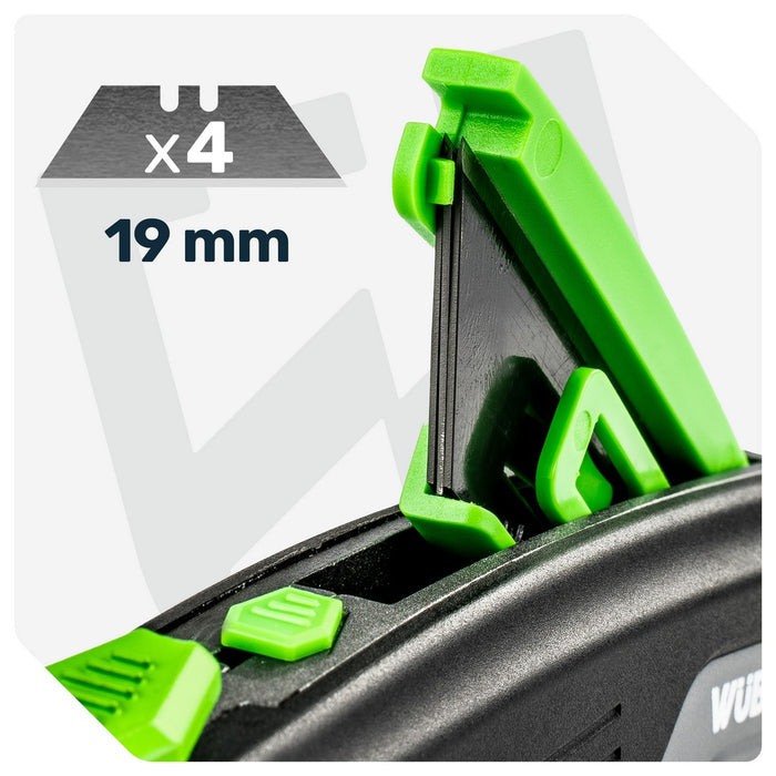 Nóż tapicerski 19 mm aluminiowy +4 ostrza WUBER