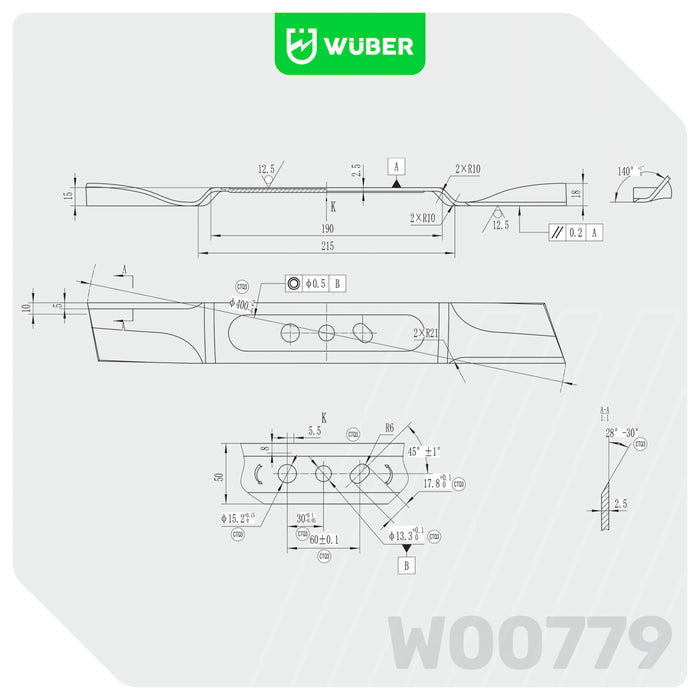 Nóż tnący do kosiarki spalinowej 40 cm prawoskrętny ostrze WUBER