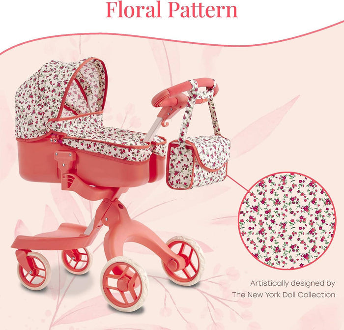 NYDC Deluxe Doll Stroller with Matching Diaper Bag (side view) — Little Mamas Nursery