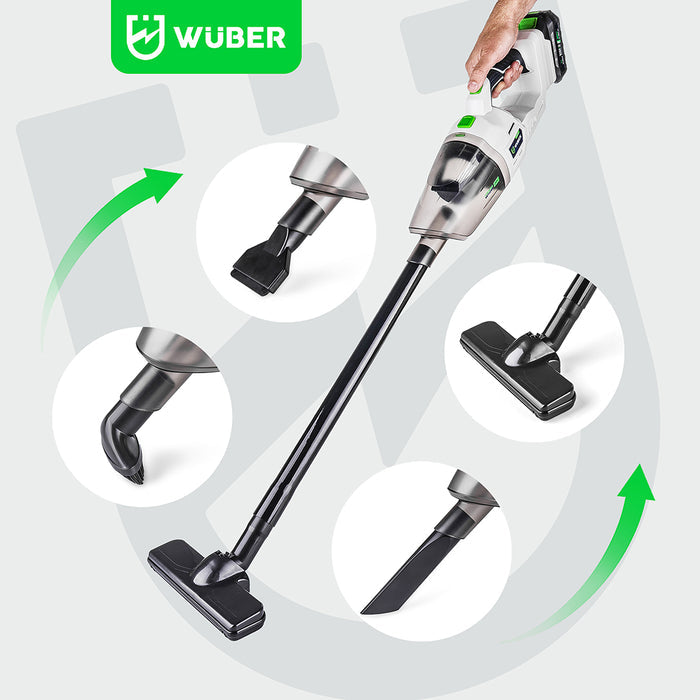 Odkurzacz akumulatorowy WUBER 120 W z wymiennymi końcówkami i ergonomiczną rączką