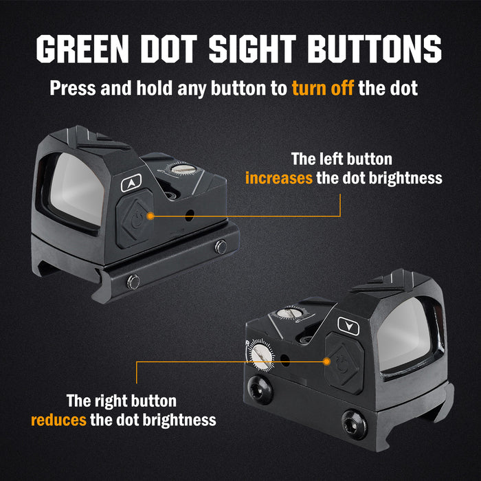 ohhunt® 2 MOA Shake Awake Green Dot Sight Compatible with Picatinny Mount or RMR Footprint