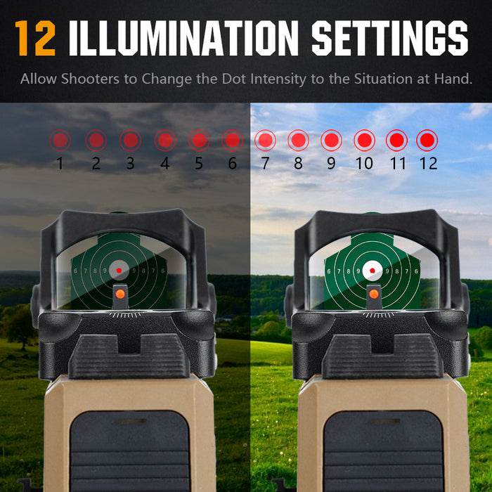 ohhunt® 2 MOA Shake Awake Red Dot Sight with RMR Footprint Mount Multiple-Reticle 2 MOA Dot + 32 MOA Circle Dot