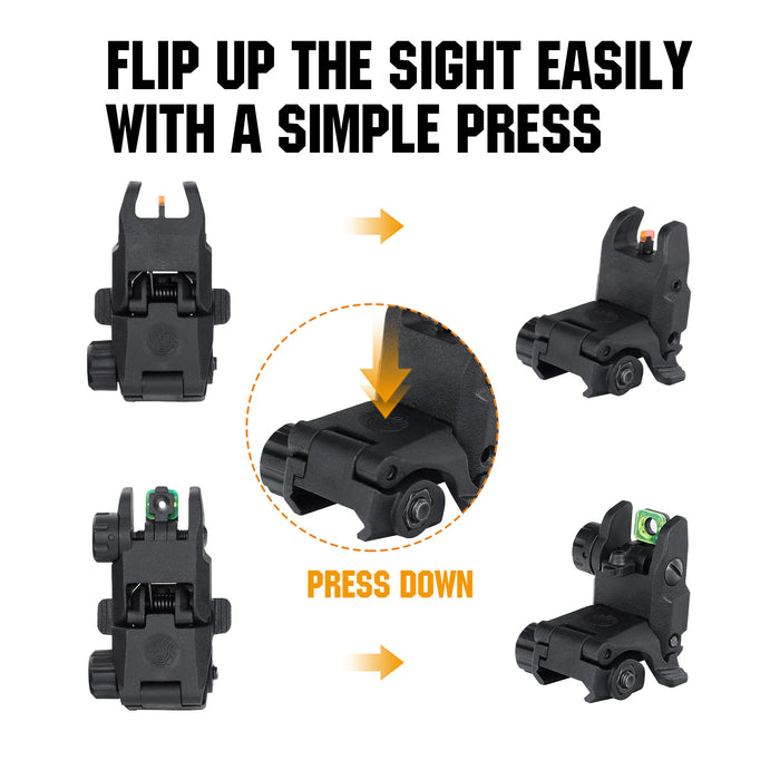 ohhunt® AR Fiber Optic Flip Up Sights Polymer Folding Front and Rear Back up Sights for Picatinny Rails
