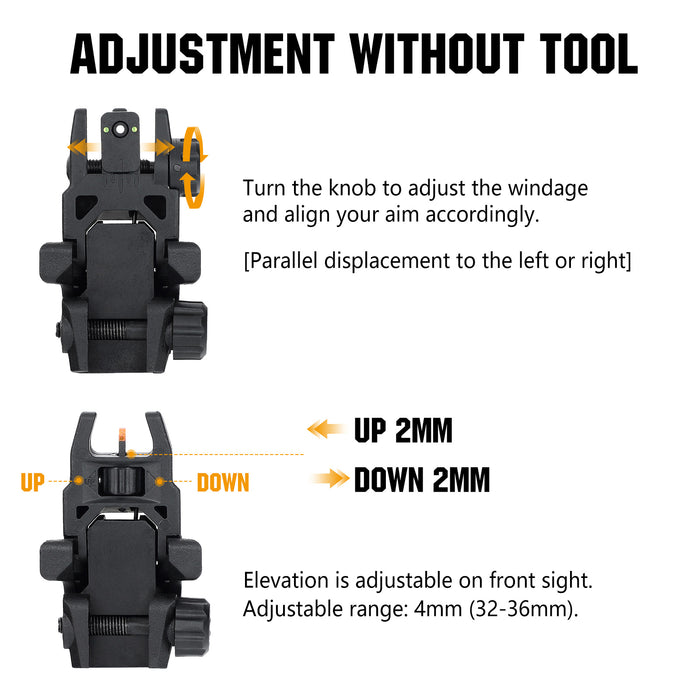 ohhunt® AR Fiber Optic Flip Up Sights Polymer Folding Front and Rear Back up Sights for Picatinny Rails