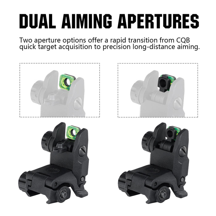 ohhunt® AR Fiber Optic Flip Up Sights Polymer Folding Front and Rear Back up Sights for Picatinny Rails