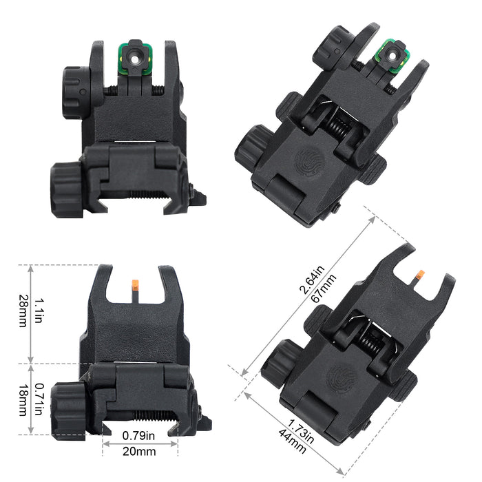 ohhunt® AR Fiber Optic Flip Up Sights Polymer Folding Front and Rear Back up Sights for Picatinny Rails