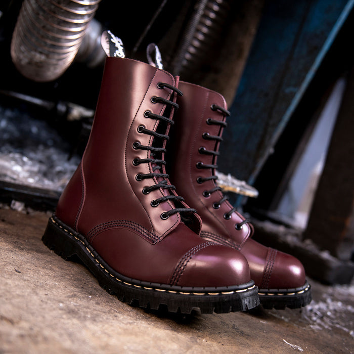Oxblood Hi-Shine 10 Eye Steel Toe Capped Derby Boot