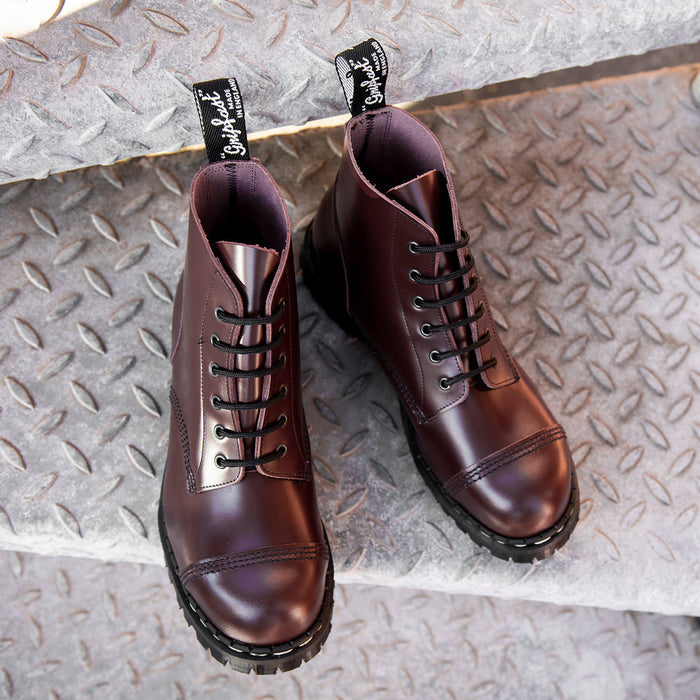 Oxblood Hi-Shine 6 Eye Steel Toe Capped Derby Boot