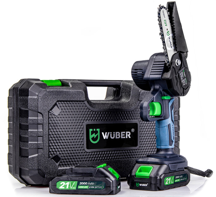 Szary i zielony zestaw elektronarzędzi akumulatorowych WUBER z bateriami 21 V 2000mAh