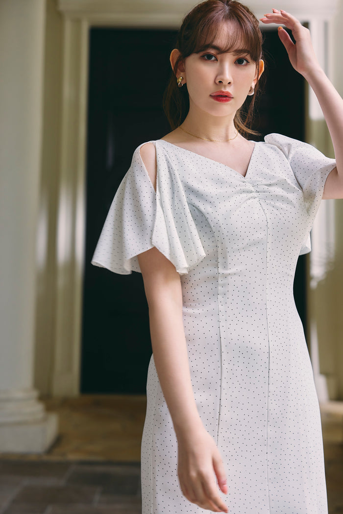 Pin-Dot Slit Sleeve Dress