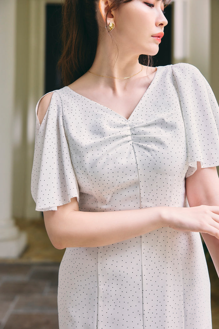 Pin-Dot Slit Sleeve Dress