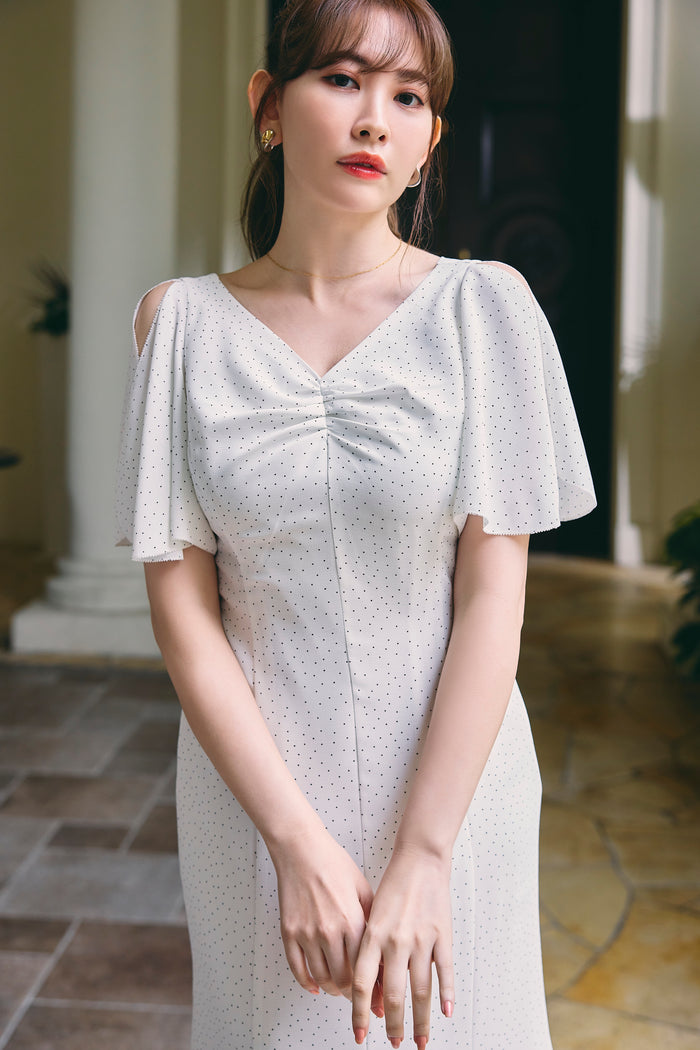 Pin-Dot Slit Sleeve Dress