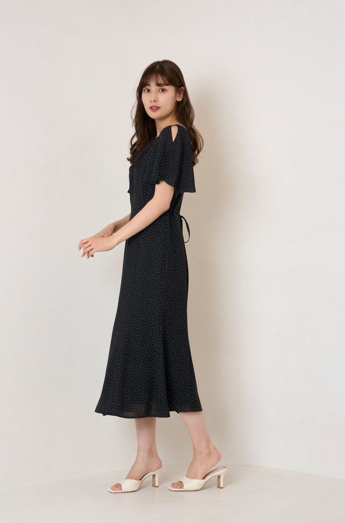 Pin-Dot Slit Sleeve Dress