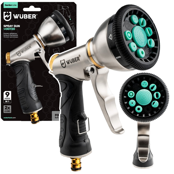 Pistolet ogrodowy metalowy do węża ogrodowego 9 trybów WUBER