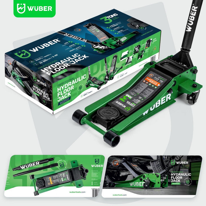 Zielony WUBER podnośnik hydrauliczny czarny uchwyt W22003 do samochodu z podstawą