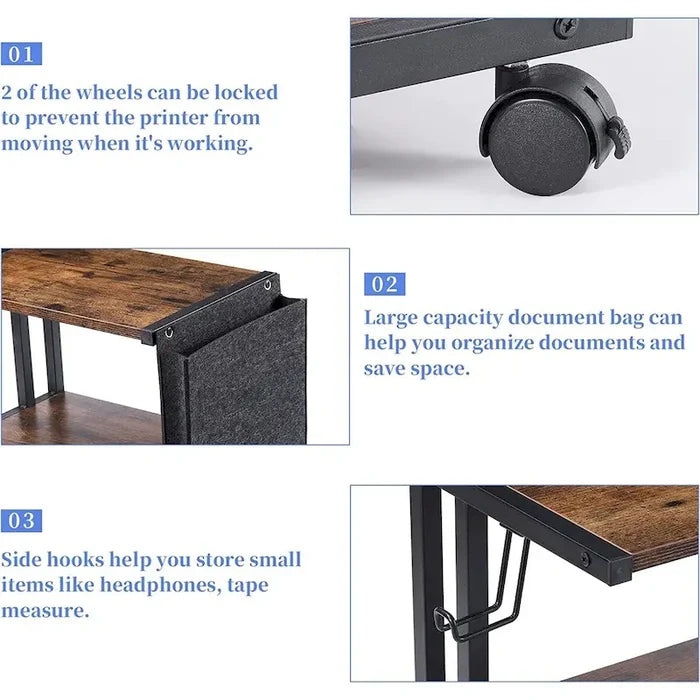 Printer Stand with Storage Shelf and Side Organizer