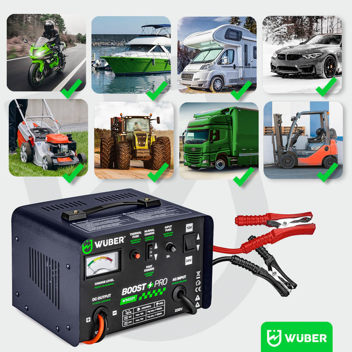 WUBER prostownik akumulatorowy metalowa obudowa do ładowania 12V i 24V