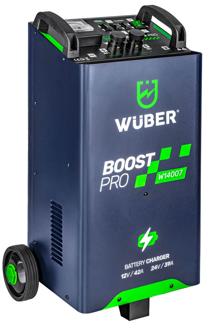 Niebieski prostownik akumulatorów Sklep narzędziowy WUBER na kółkach W14007 24V/39A 12V/42A