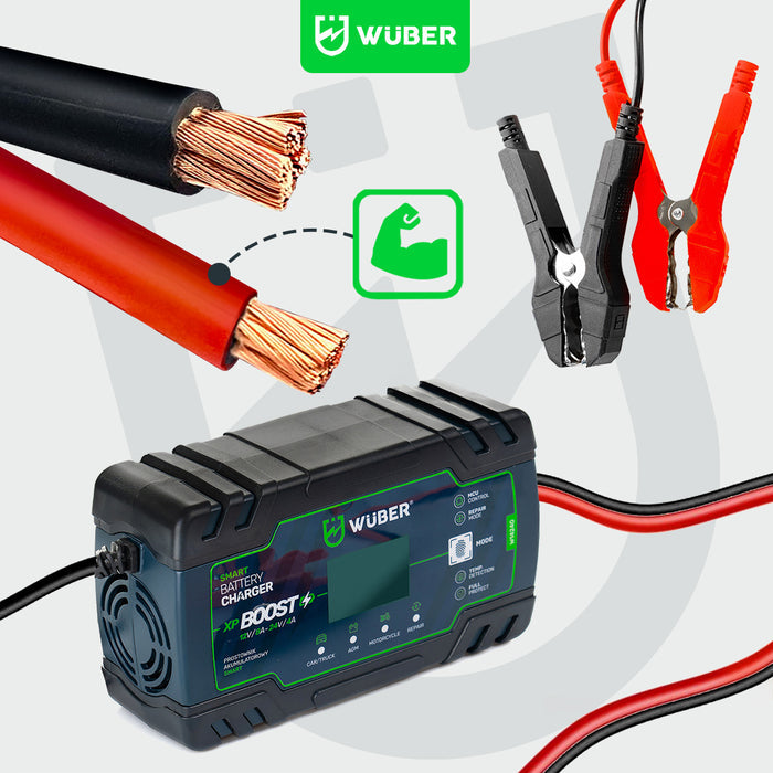 Czarny prostownik mikroprocesorowy Sklep narzędziowy WUBER z wyświetlaczem LCD