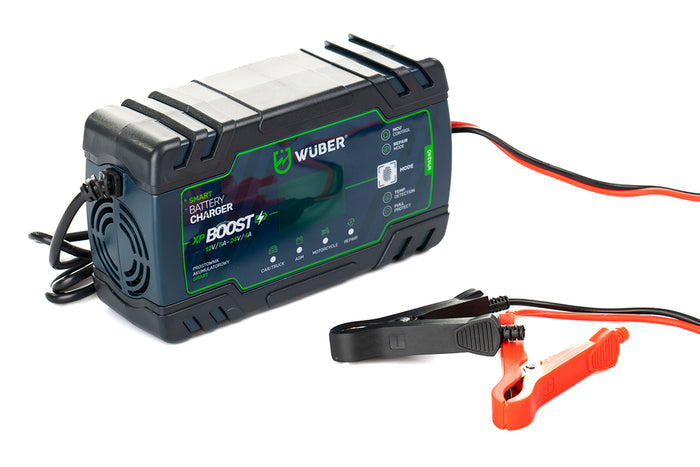 Czarny prostownik mikroprocesorowy Sklep narzędziowy WUBER z wyświetlaczem LCD