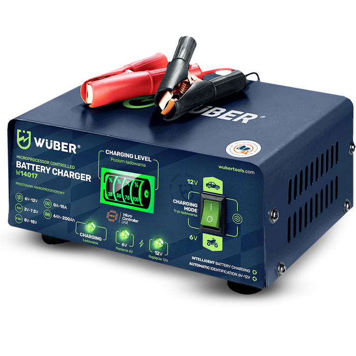 Prostownik samochodowy mikroprocesorowy 6-12 V 15 A WUBER