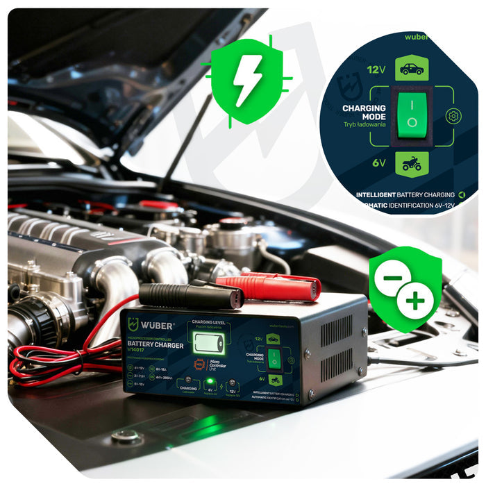 Prostownik samochodowy mikroprocesorowy 6-12 V 15 A WUBER
