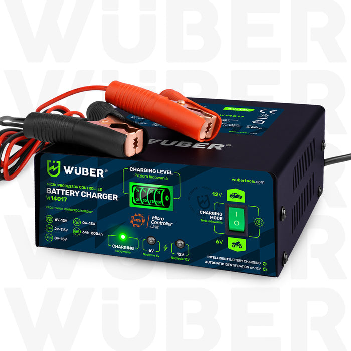 Prostownik samochodowy mikroprocesorowy 6-12 V 15 A WUBER