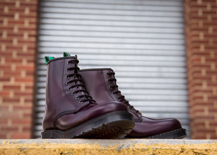 Purple Hi-Shine 8 Eye Derby Boot