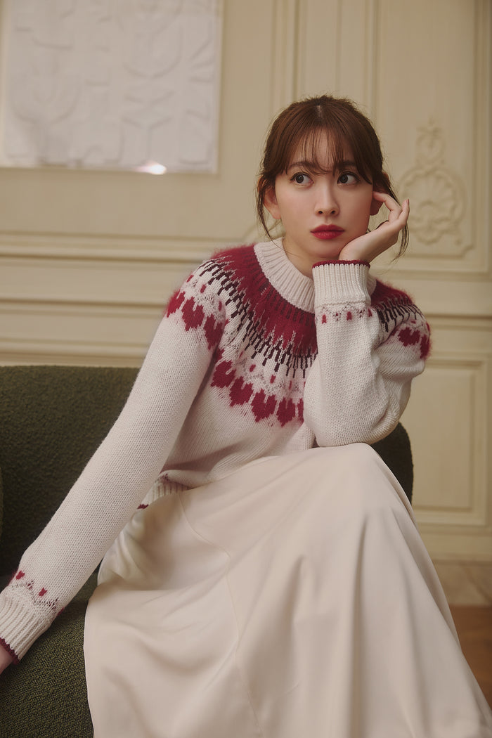 【red】Heart Fair Isle Knit Pullover