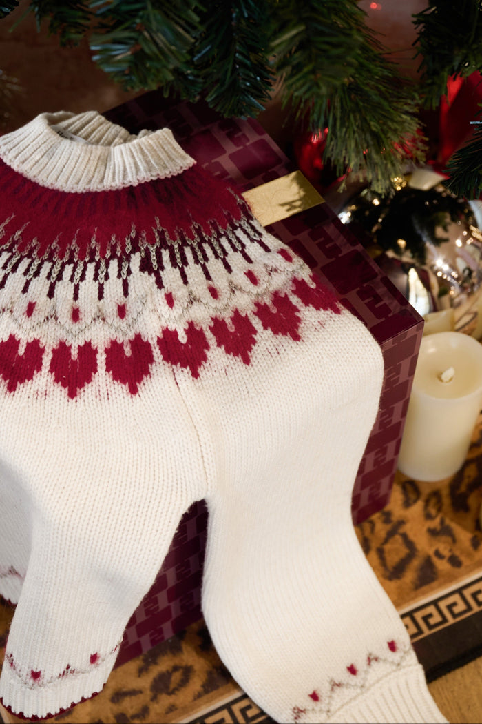 【red】Heart Fair Isle Knit Pullover