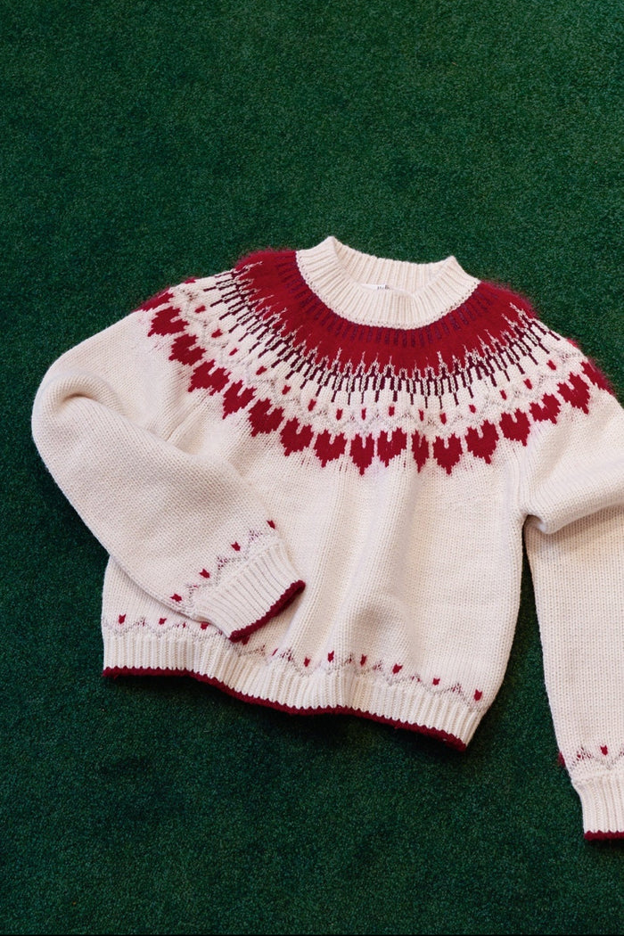 【red】Heart Fair Isle Knit Pullover