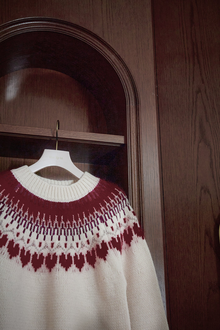 【red】Heart Fair Isle Knit Pullover