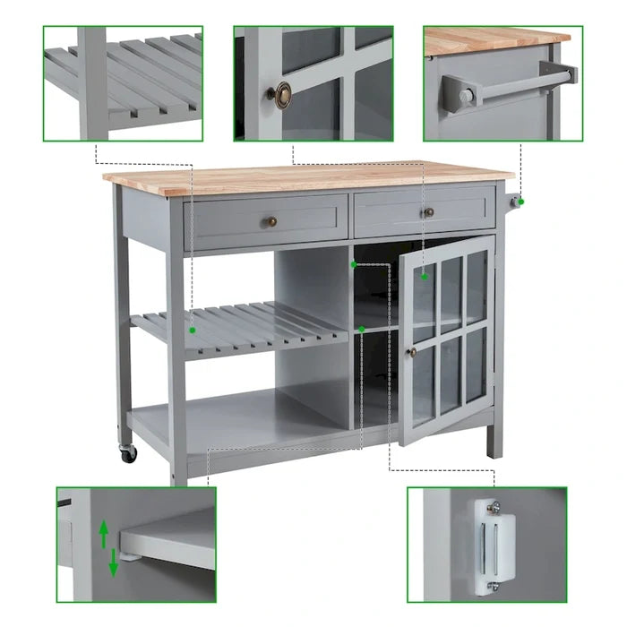 Rolling Kitchen Island with Storage Drawers Casters Cabinet Cart