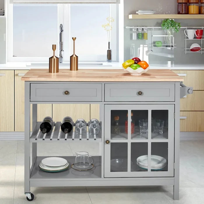Rolling Kitchen Island with Storage Drawers Casters Cabinet Cart