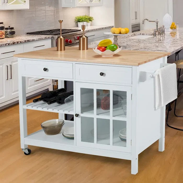 Rolling Kitchen Island with Storage Drawers Casters Cabinet Cart