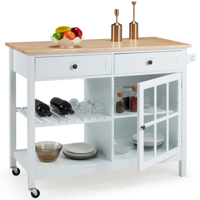 Rolling Kitchen Island with Storage Drawers Casters Cabinet Cart