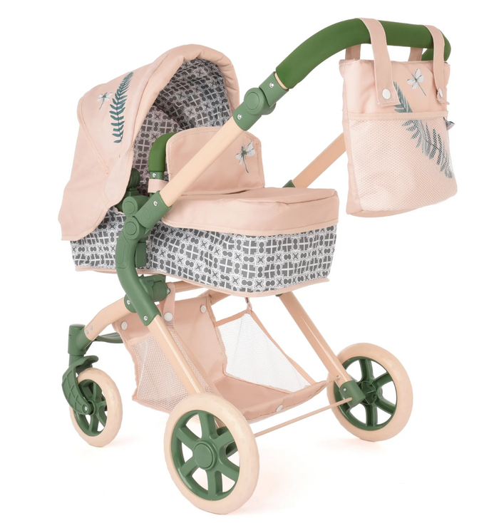 Roma Fern Bundle – Single Doll Pram & Bedside Crib Set (front view) — Little Mamas Nursery